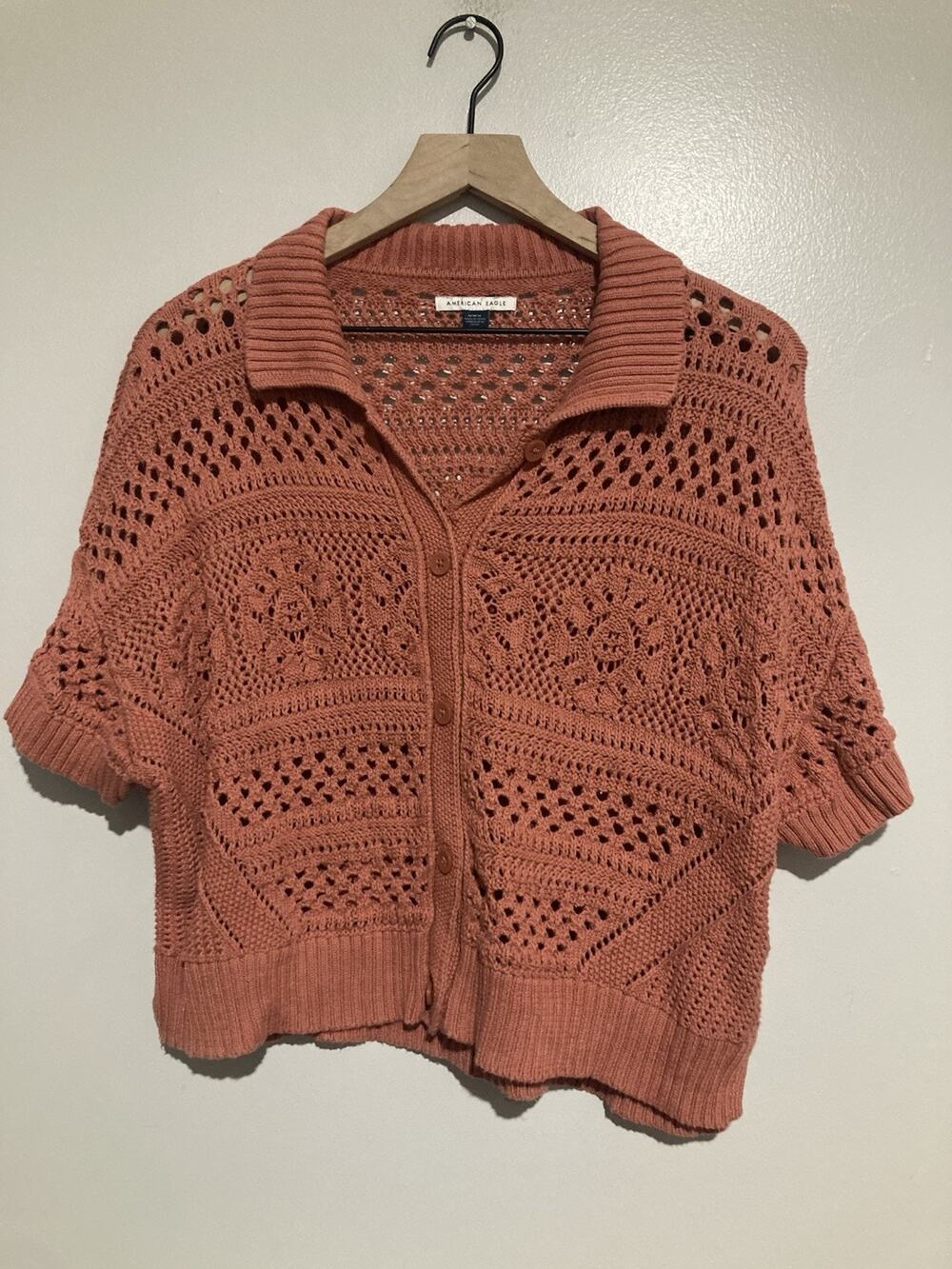 American Eagle Y2K Open Knit Fairy Grunge Cropped Cardigan Womens Sz M Beach